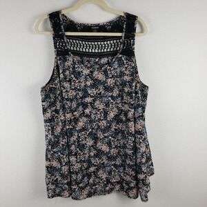 Torrid Women's 2X Floral Print Layered Chiffon Tank‎ Top Black Crochet Back